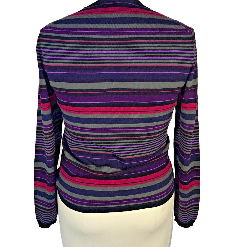 ETRO Sweater Womens Fits Like L Dark Striped Wool Crew Neck Made in Italy - Picture 8 of 16